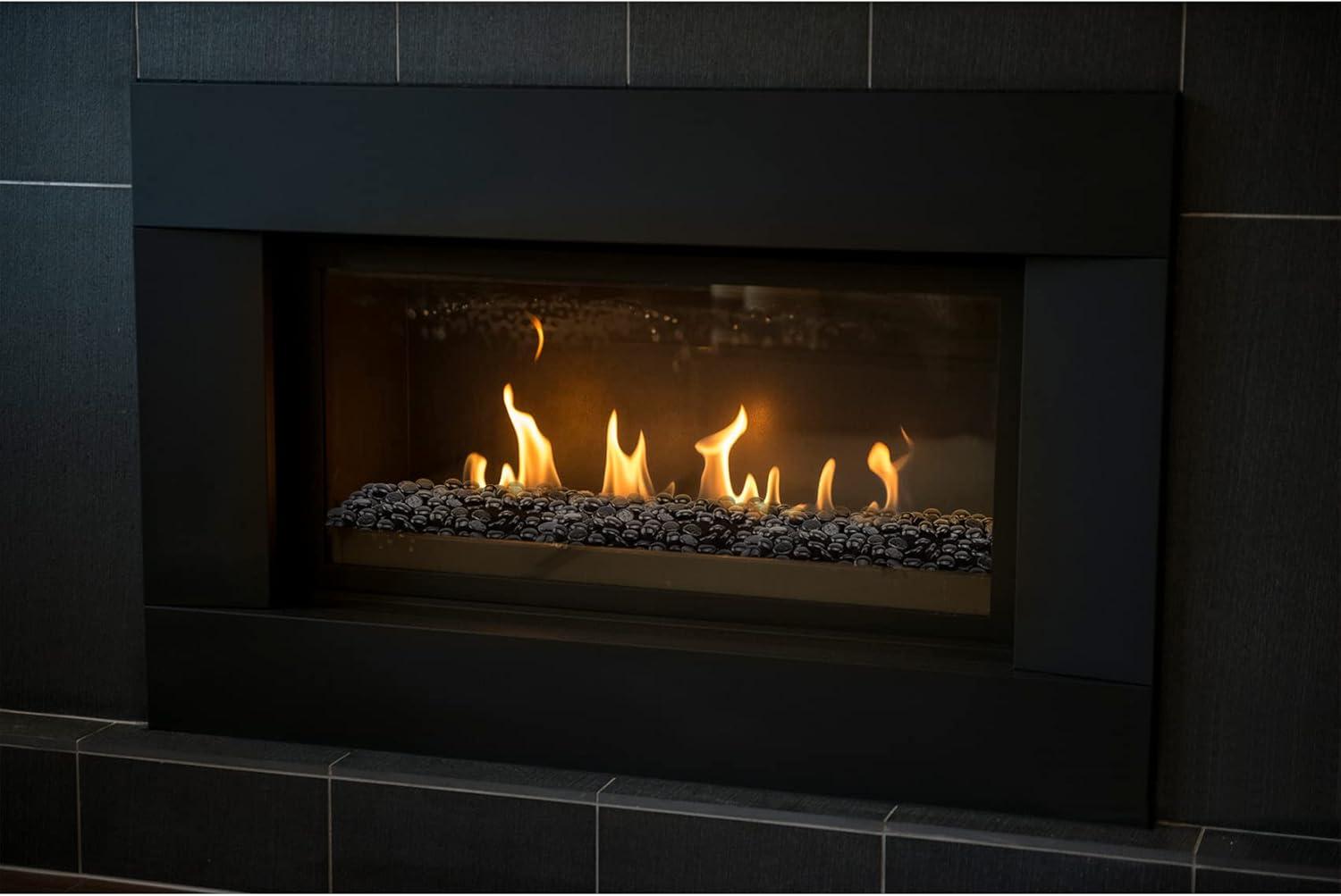 Stanbroil 10-Pound Fire Glass Beads – 1/2 inch Luster Fire Glass Drops for Fireplace Fire Pit | Gas Log Sets | Landscaping | Fish Tank, Amber Luster(Onyx Black)