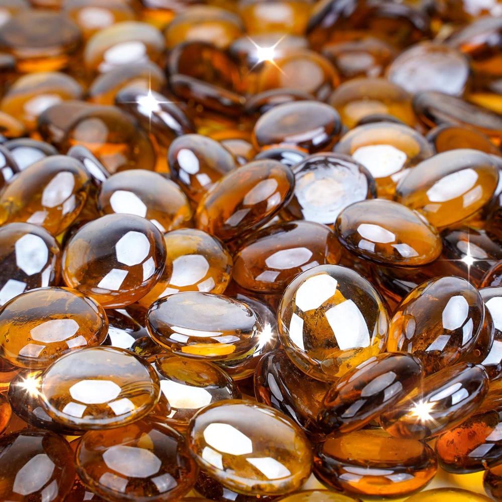 Stanbroil 10-Pound Fire Glass Beads – 1/2 inch Luster Fire Glass Drops for Fireplace Fire Pit | Gas Log Sets | Landscaping | Fish Tank, Amber Luster(Caramel Luster)