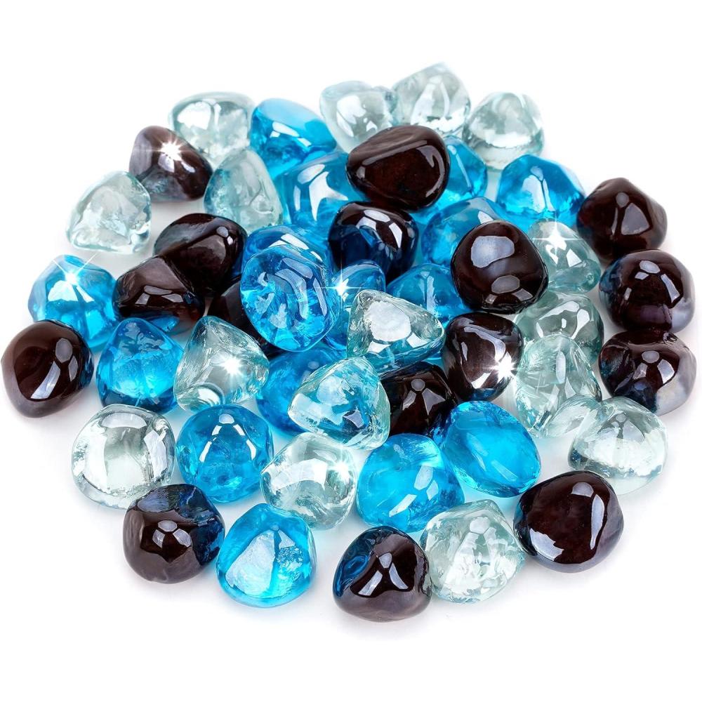 Stanbroil 10-Pound Blended Fire Glass Diamonds – 1/2 inch Fire Glass Blended Caribbean Blue, Crystal Ice, Amber Luster for Indoor and Outdoor Gas Fire Pits and Fireplaces(Caribbean Blue  Crystal Ice  Amber)