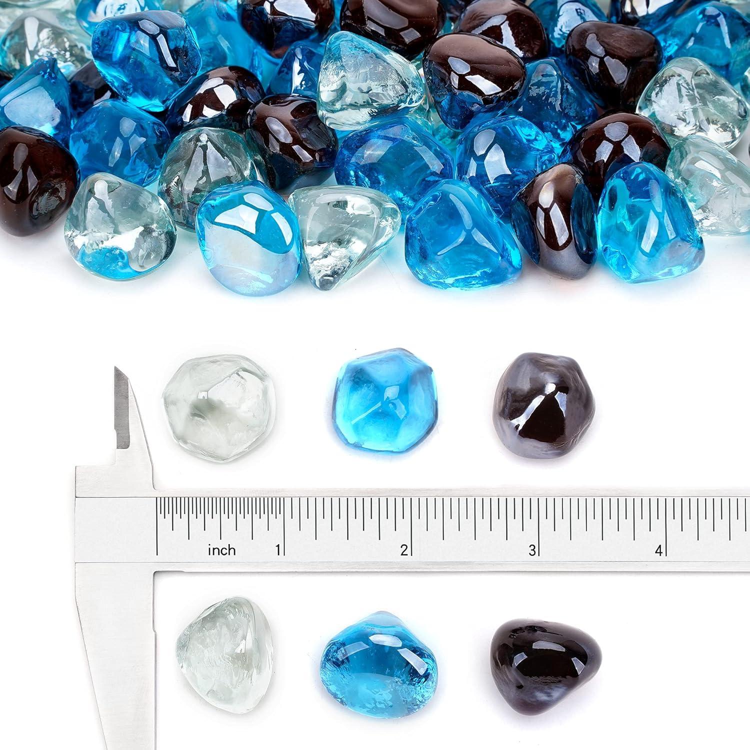 Stanbroil 10-Pound Blended Fire Glass Diamonds – 1/2 inch Fire Glass Blended Caribbean Blue, Crystal Ice, Amber Luster for Indoor and Outdoor Gas Fire Pits and Fireplaces(Caribbean Blue  Crystal Ice  Amber)