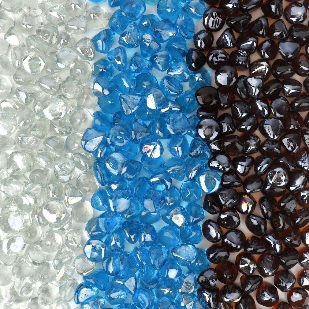 Stanbroil 10-Pound Blended Fire Glass Diamonds – 1/2 inch Fire Glass Blended Caribbean Blue, Crystal Ice, Amber Luster for Indoor and Outdoor Gas Fire Pits and Fireplaces(Caribbean Blue  Crystal Ice  Amber)