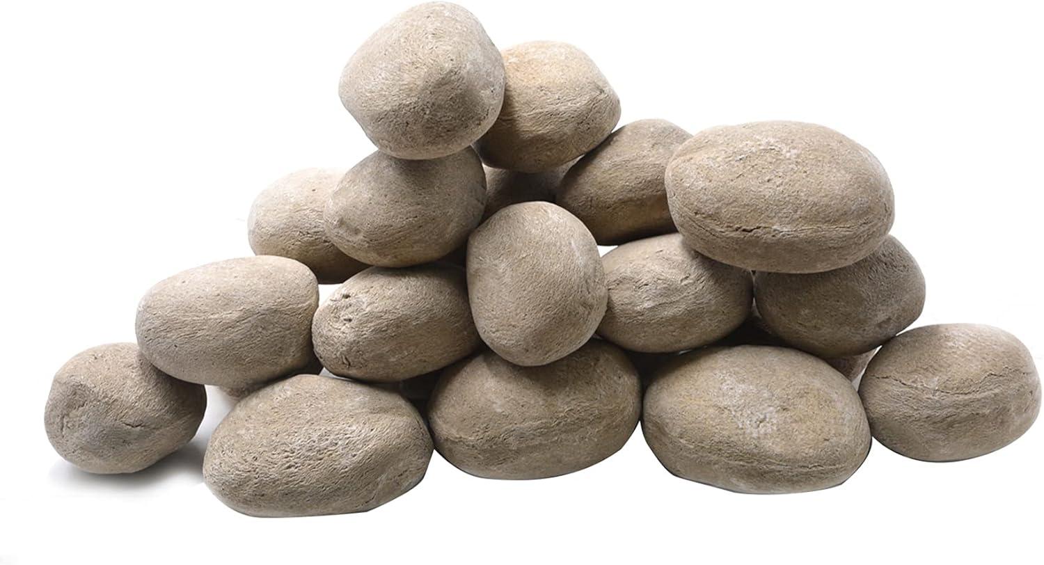 Stanbroil 24pcs Light Weight Ceramic Fiber Pebble Stones for Fire Pit and Fireplace – Grey(24pcs  Beige)