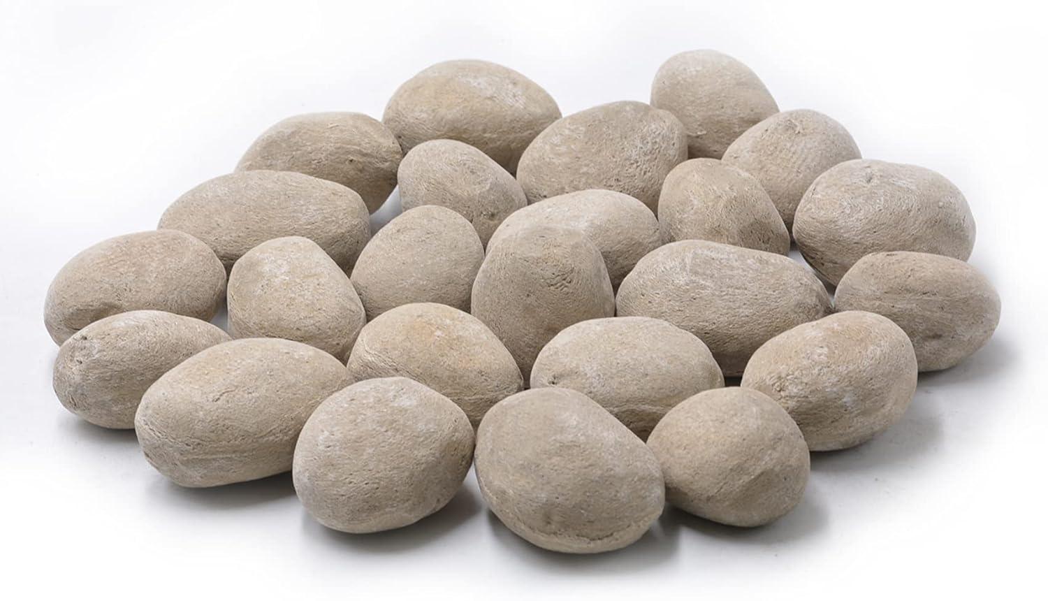 Stanbroil 24pcs Light Weight Ceramic Fiber Pebble Stones for Fire Pit and Fireplace – Grey(24pcs  Beige)
