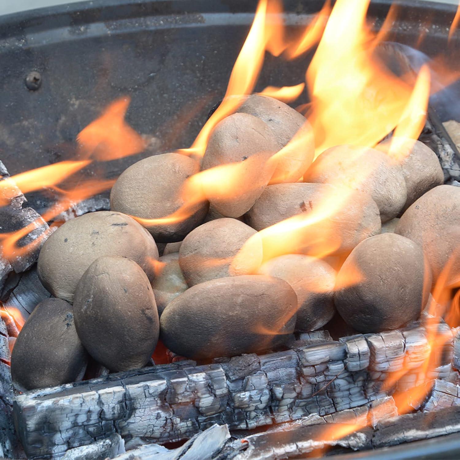 Stanbroil 24pcs Light Weight Ceramic Fiber Pebble Stones for Fire Pit and Fireplace – Grey(24pcs  Beige)