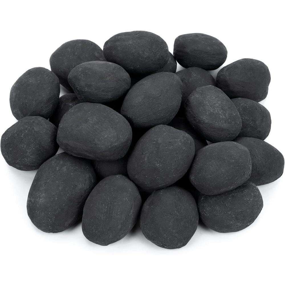Stanbroil 24pcs Light Weight Ceramic Fiber Pebble Stones for Fire Pit and Fireplace – Grey(24pcs  Black)