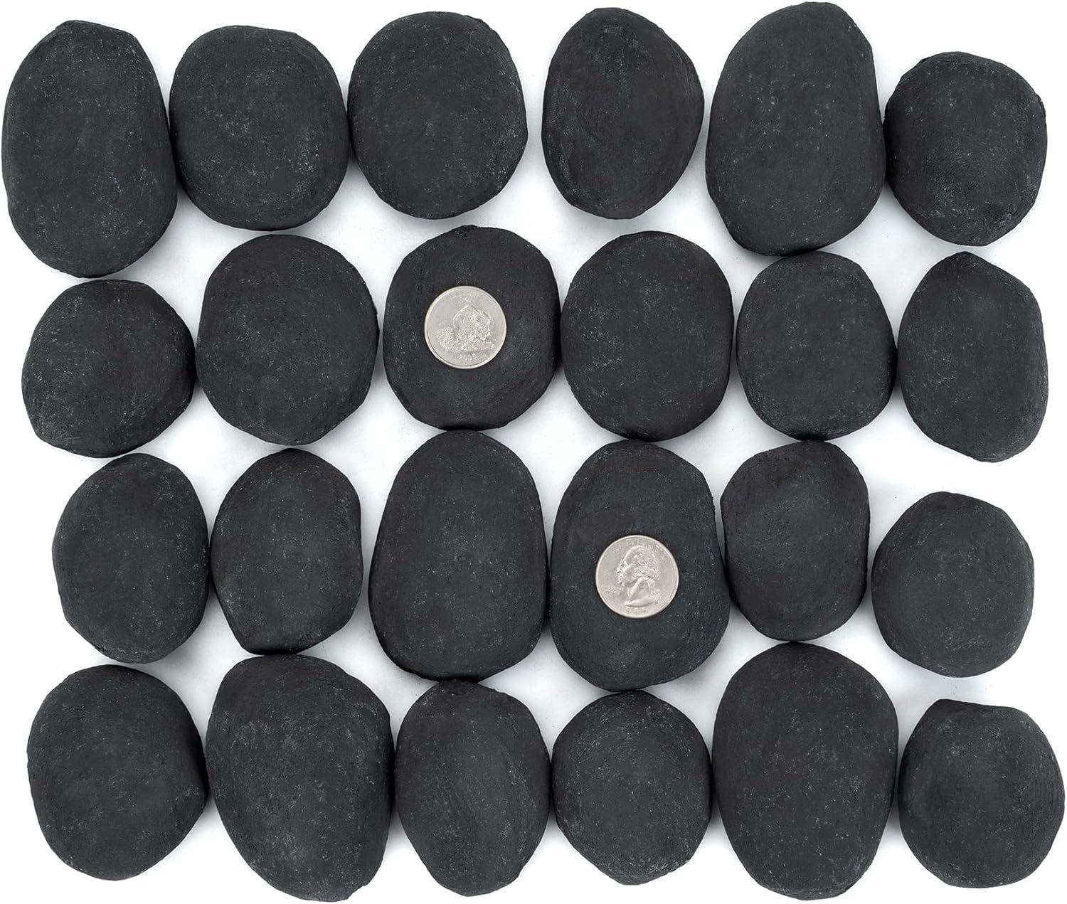 Stanbroil 24pcs Light Weight Ceramic Fiber Pebble Stones for Fire Pit and Fireplace – Grey(24pcs  Black)