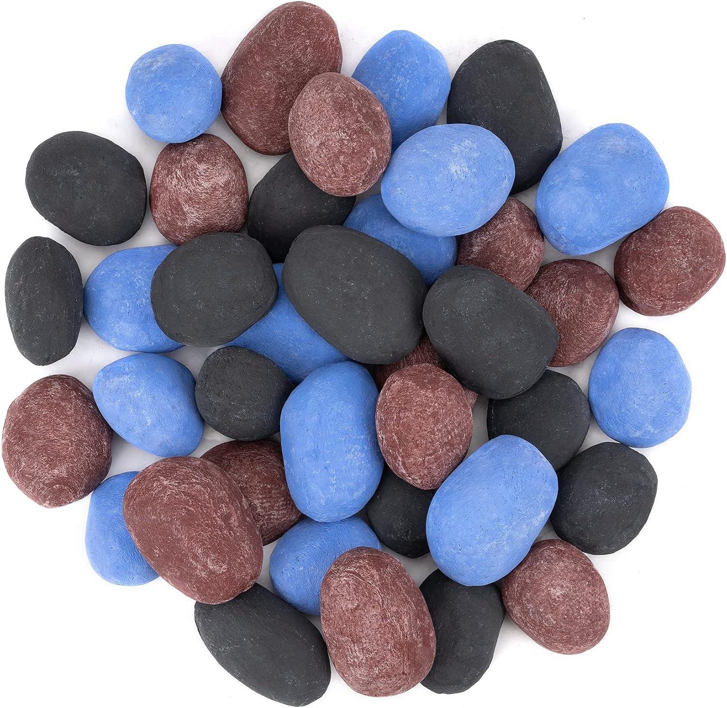 Stanbroil 24pcs Light Weight Ceramic Fiber Pebble Stones for Fire Pit and Fireplace – Grey(24pcs  Black)