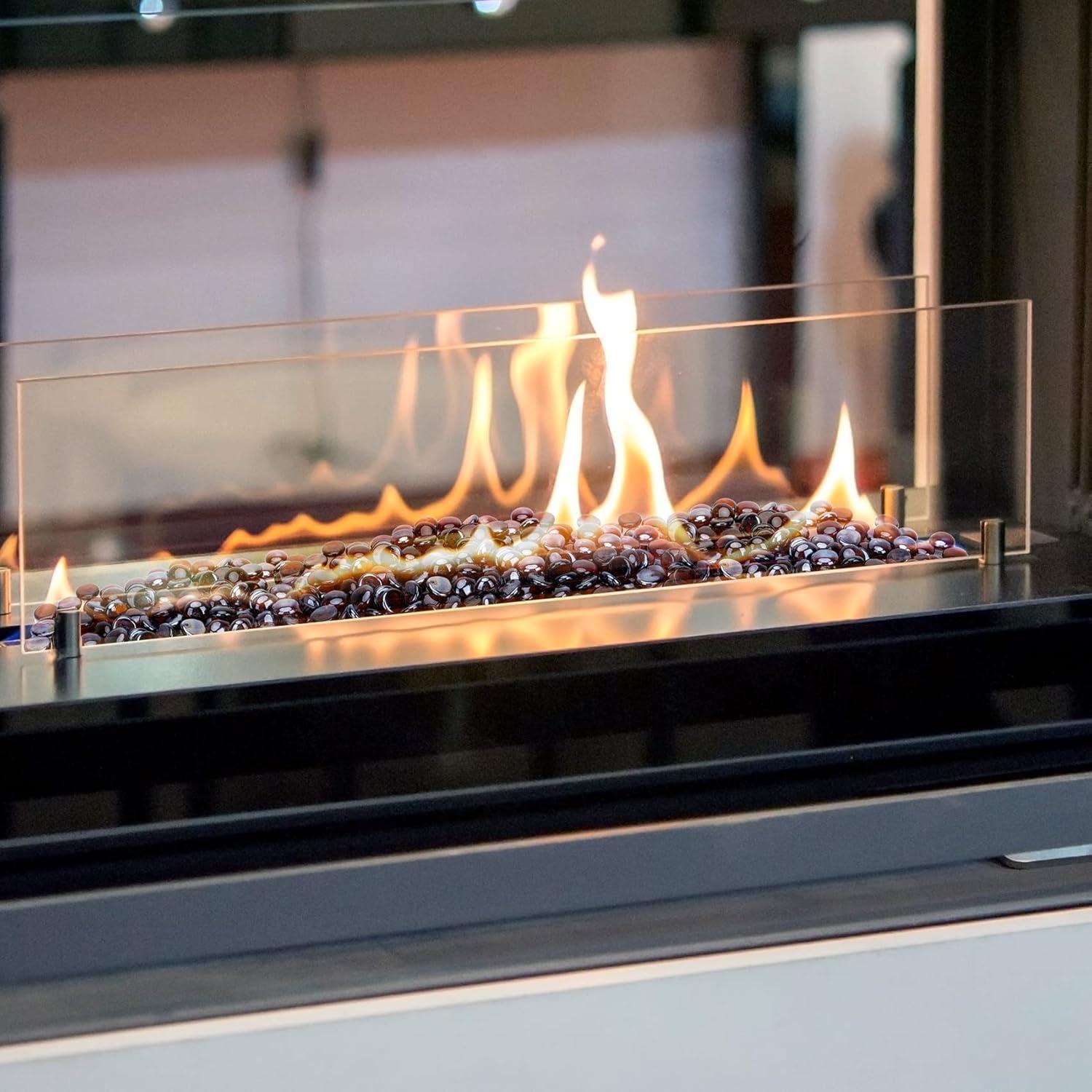 Stanbroil 10-Pound Fire Glass Beads – 1/2 inch Luster Fire Glass Drops for Fireplace Fire Pit | Gas Log Sets | Landscaping | Fish Tank, Amber Luster(Amber Luster)
