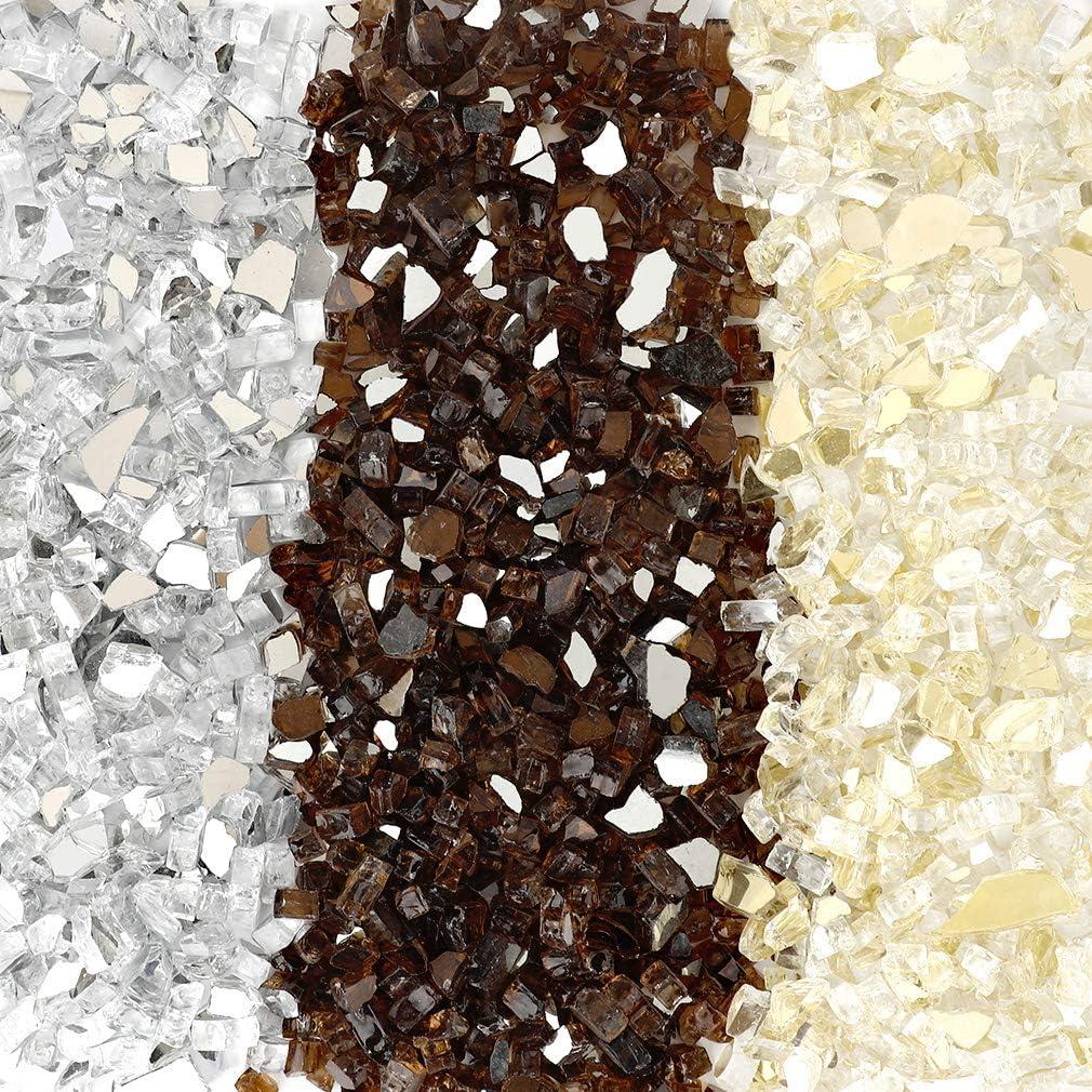 Stanbroil 10-Pound Blended Fire Glass – 1/2 inch Reflective Tempered Gold, Platinum, Copper for Indoor and Outdoor Gas Fire Pits and Fireplaces(Gold  Platinum  Copper)