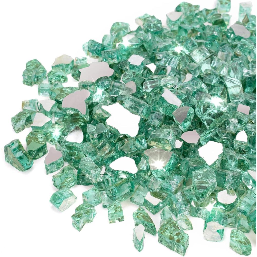 Stanbroil 10-Pound Fire Glass – 1/4 inch Reflective Tempered Fire Glass for Fireplace Fire Pit, Copper Reflective Fireglass(Light Green Reflective)