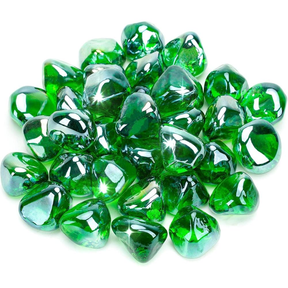 Stanbroil 10-Pound Fire Glass Diamonds – 1/2 inch Luster Fire Glass for Fireplace Fire Pit and Landscaping, Emerald Green Luster(Emerald Green Luster)