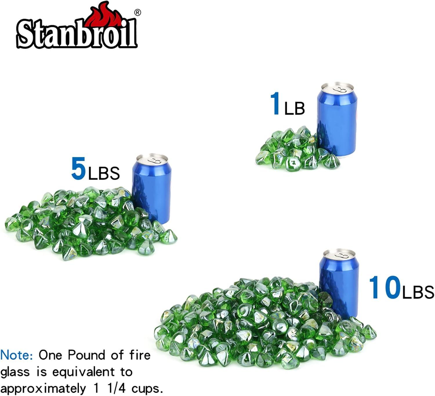 Stanbroil 10-Pound Fire Glass Diamonds – 1/2 inch Luster Fire Glass for Fireplace Fire Pit and Landscaping, Emerald Green Luster(Emerald Green Luster)