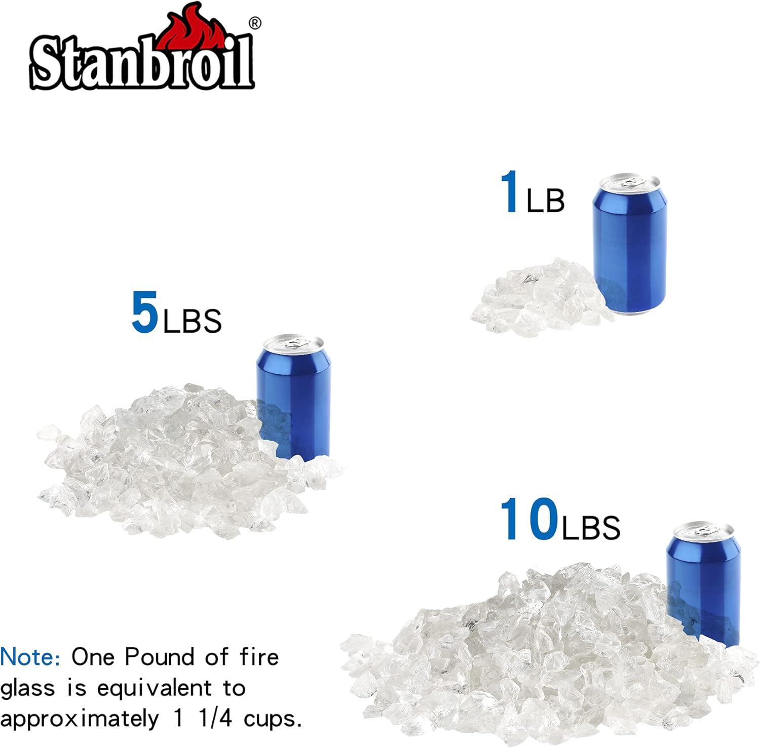 Stanbroil Recycled Fire Glass – 10-Pound Fire Pit Glass for Fireplace | Fire Pit | Gas Log Sets | Landscaping | Fish Tank, Ice Clear