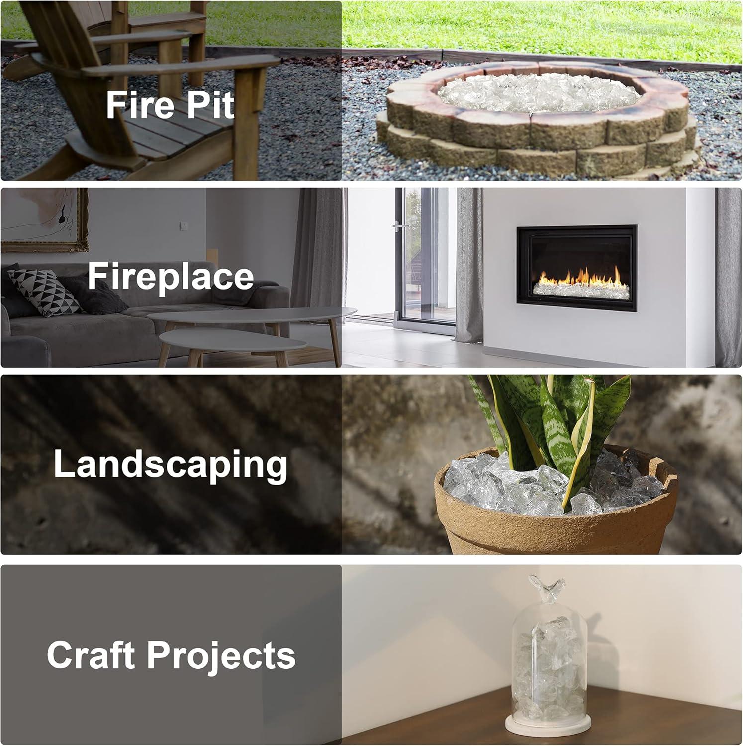 Stanbroil Recycled Fire Glass – 10-Pound Fire Pit Glass for Fireplace | Fire Pit | Gas Log Sets | Landscaping | Fish Tank, Ice Clear