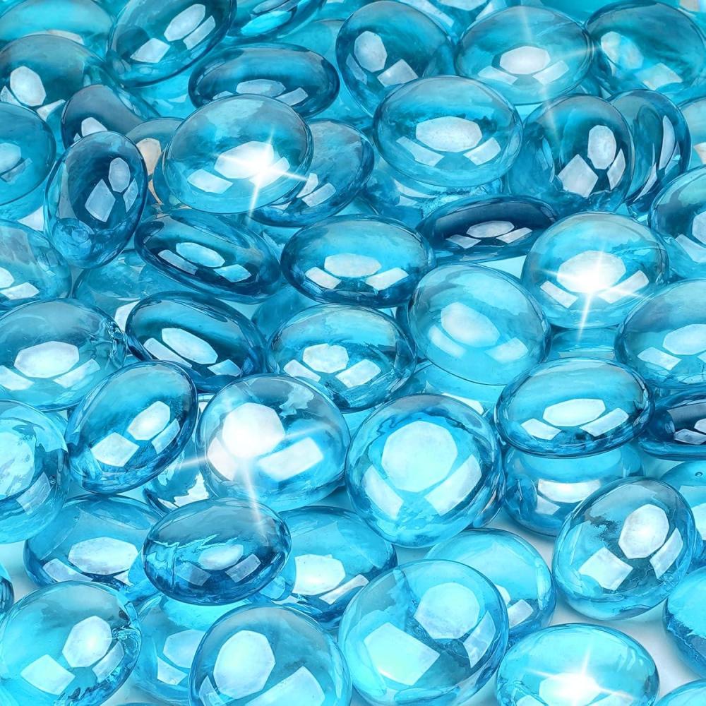 Stanbroil 10-Pound Fire Glass Beads – 1/2 inch Luster Fire Glass Drops for Fireplace Fire Pit | Gas Log Sets | Landscaping | Fish Tank, Amber Luster(Caribbean Blue)