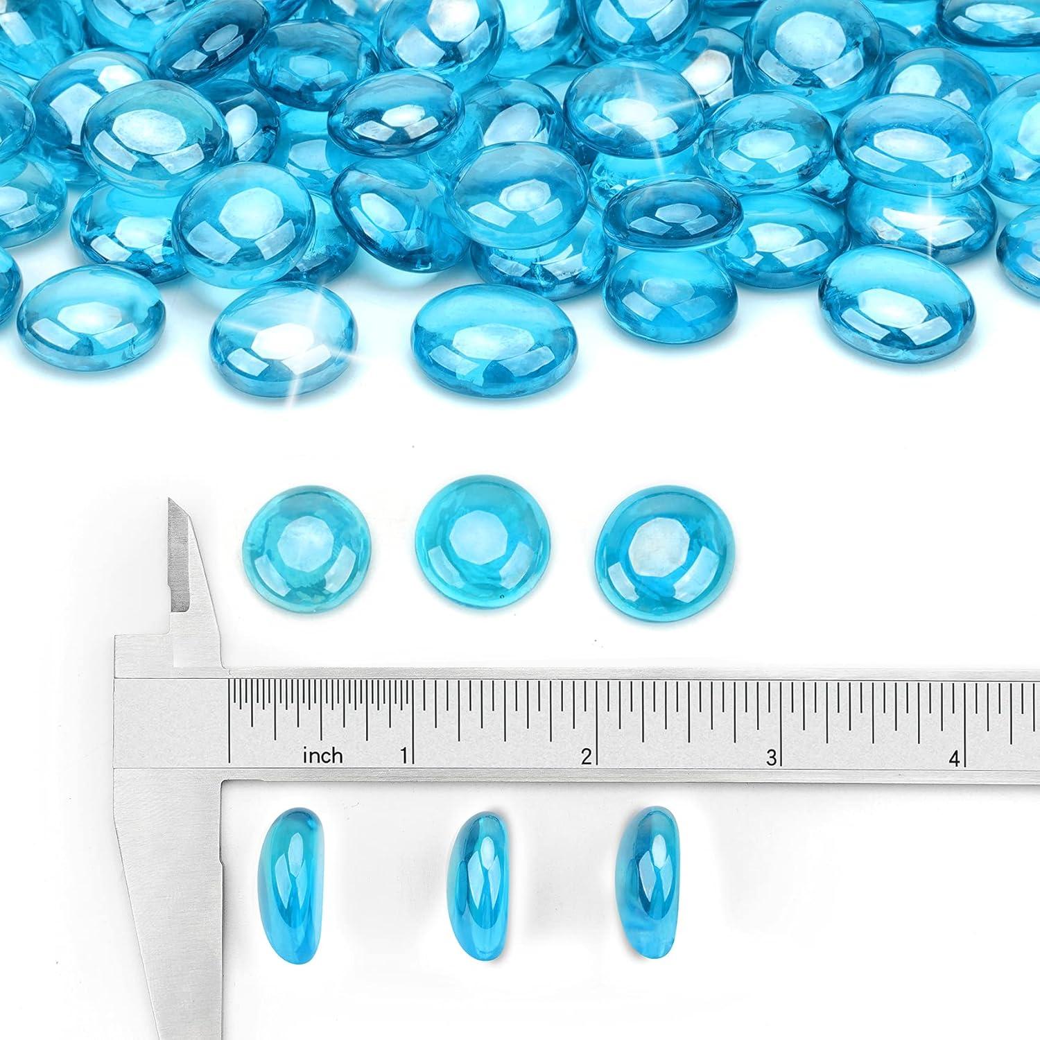 Stanbroil 10-Pound Fire Glass Beads – 1/2 inch Luster Fire Glass Drops for Fireplace Fire Pit | Gas Log Sets | Landscaping | Fish Tank, Amber Luster(Caribbean Blue)