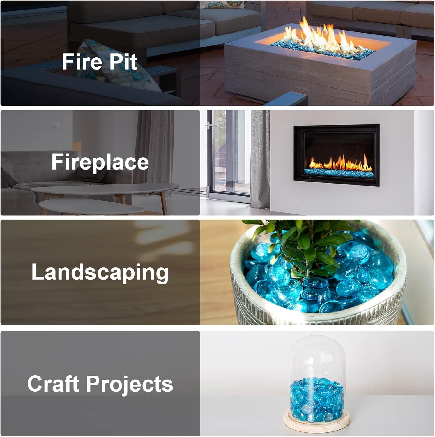 Stanbroil 10-Pound Fire Glass Beads – 1/2 inch Luster Fire Glass Drops for Fireplace Fire Pit | Gas Log Sets | Landscaping | Fish Tank, Amber Luster(Caribbean Blue)