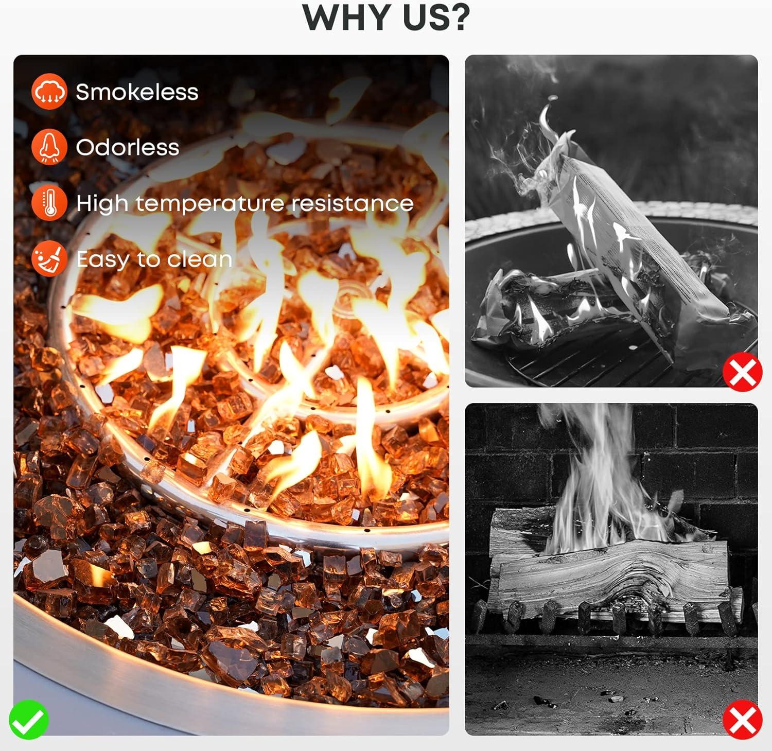 Stanbroil 10-Pound Fire Glass – 1/4 inch Reflective Tempered Fire Glass for Fireplace Fire Pit, Copper Reflective Fireglass(Copper Reflective)