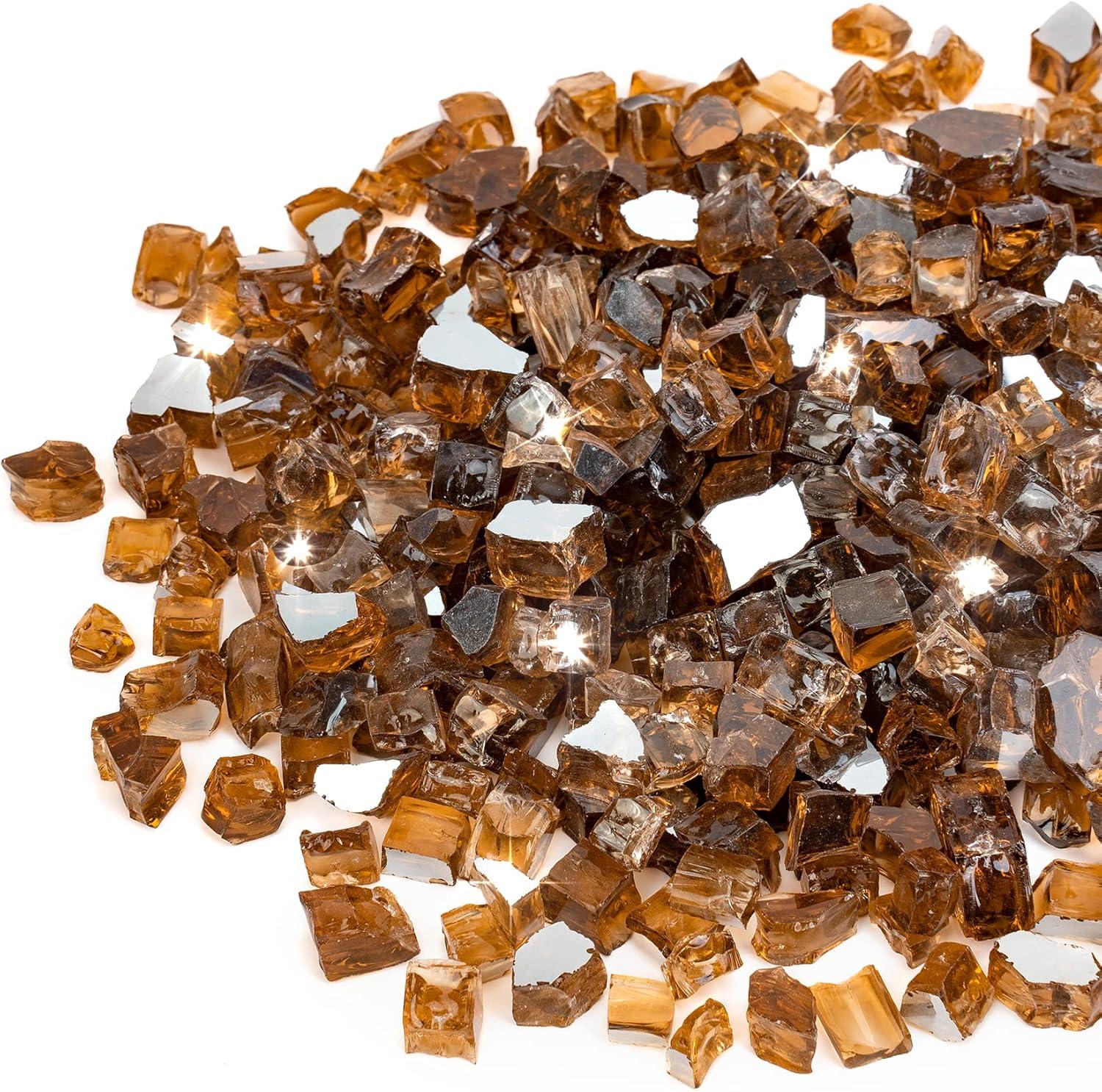 Stanbroil 10-Pound Fire Glass – 1/4 inch Reflective Tempered Fire Glass for Fireplace Fire Pit, Copper Reflective Fireglass(Copper Reflective)