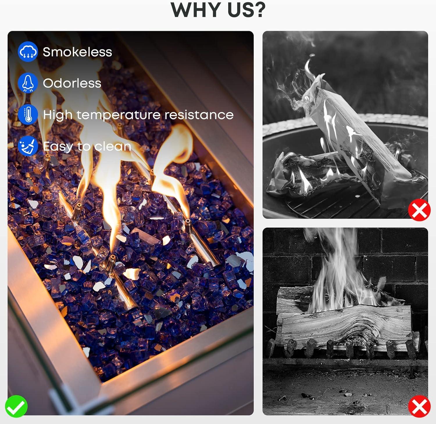 Stanbroil 10-Pound Fire Glass – 1/4 inch Reflective Tempered Fire Glass for Fireplace Fire Pit, Copper Reflective Fireglass(Cobalt Blue Reflective)