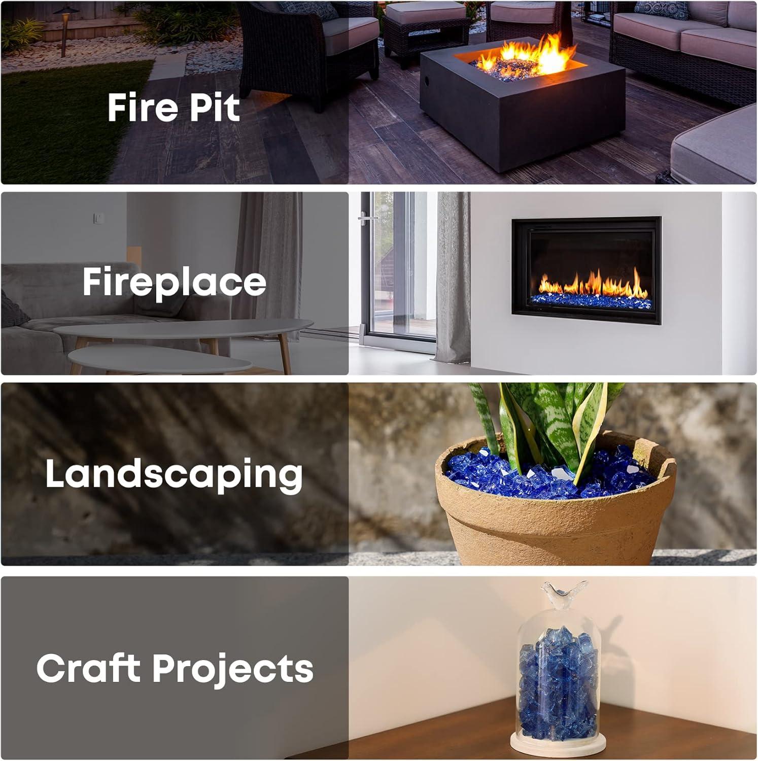 Stanbroil 10-Pound Fire Glass – 1/4 inch Reflective Tempered Fire Glass for Fireplace Fire Pit, Copper Reflective Fireglass(Cobalt Blue Reflective)