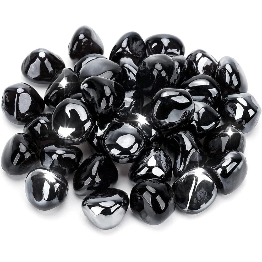 Stanbroil 10-Pound Fire Glass Diamonds – 1/2 inch Luster Fire Glass for Fireplace Fire Pit and Landscaping, Emerald Green Luster(Onyx Black Luster)