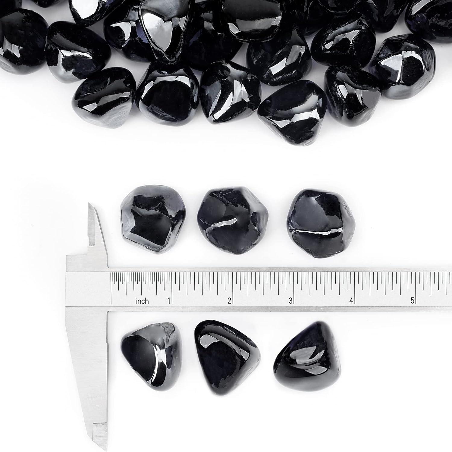 Stanbroil 10-Pound Fire Glass Diamonds – 1/2 inch Luster Fire Glass for Fireplace Fire Pit and Landscaping, Emerald Green Luster(Onyx Black Luster)