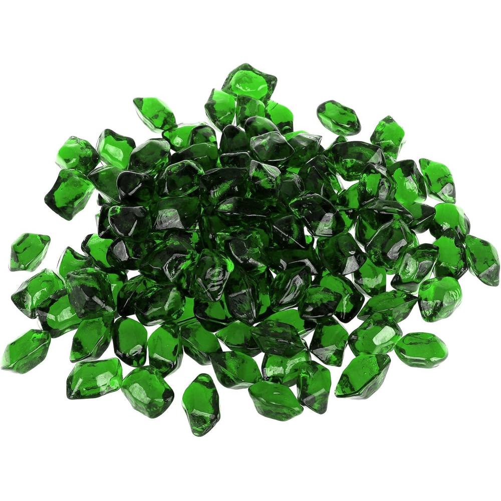 Stanbroil 10-Pound Fire Glass – 1/2 inch Polygon Fire Glass for Fireplace Fire Pit and Landscaping, Amber(Emerald Green)