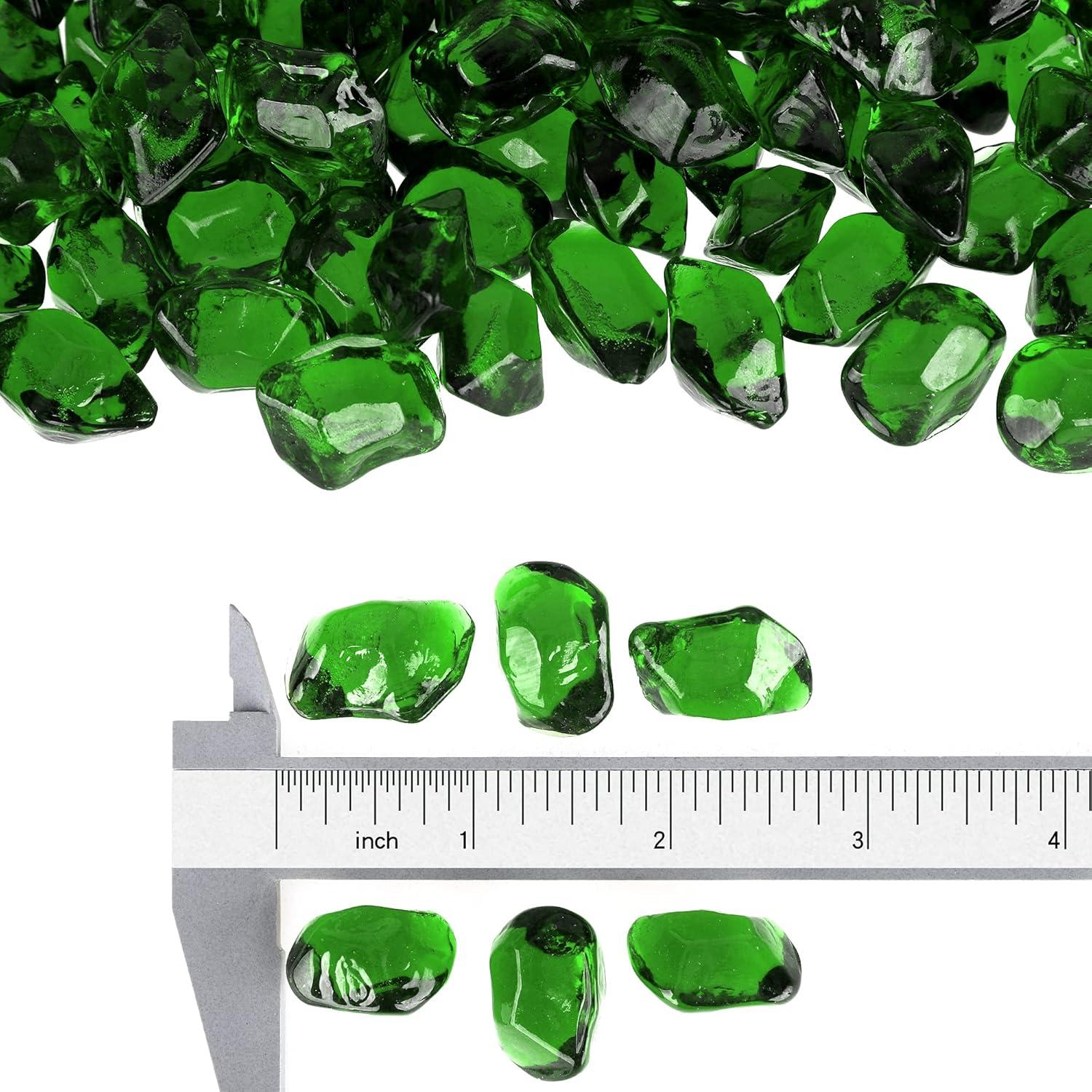 Stanbroil 10-Pound Fire Glass – 1/2 inch Polygon Fire Glass for Fireplace Fire Pit and Landscaping, Amber(Emerald Green)
