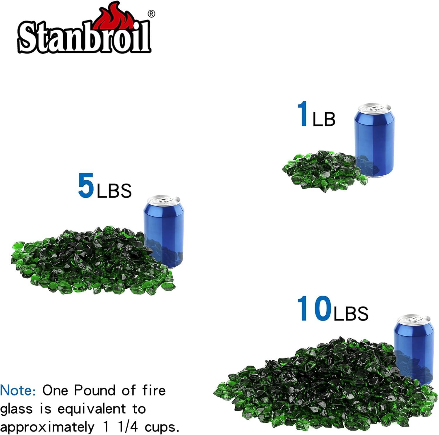 Stanbroil 10-Pound Fire Glass – 1/2 inch Polygon Fire Glass for Fireplace Fire Pit and Landscaping, Amber(Emerald Green)