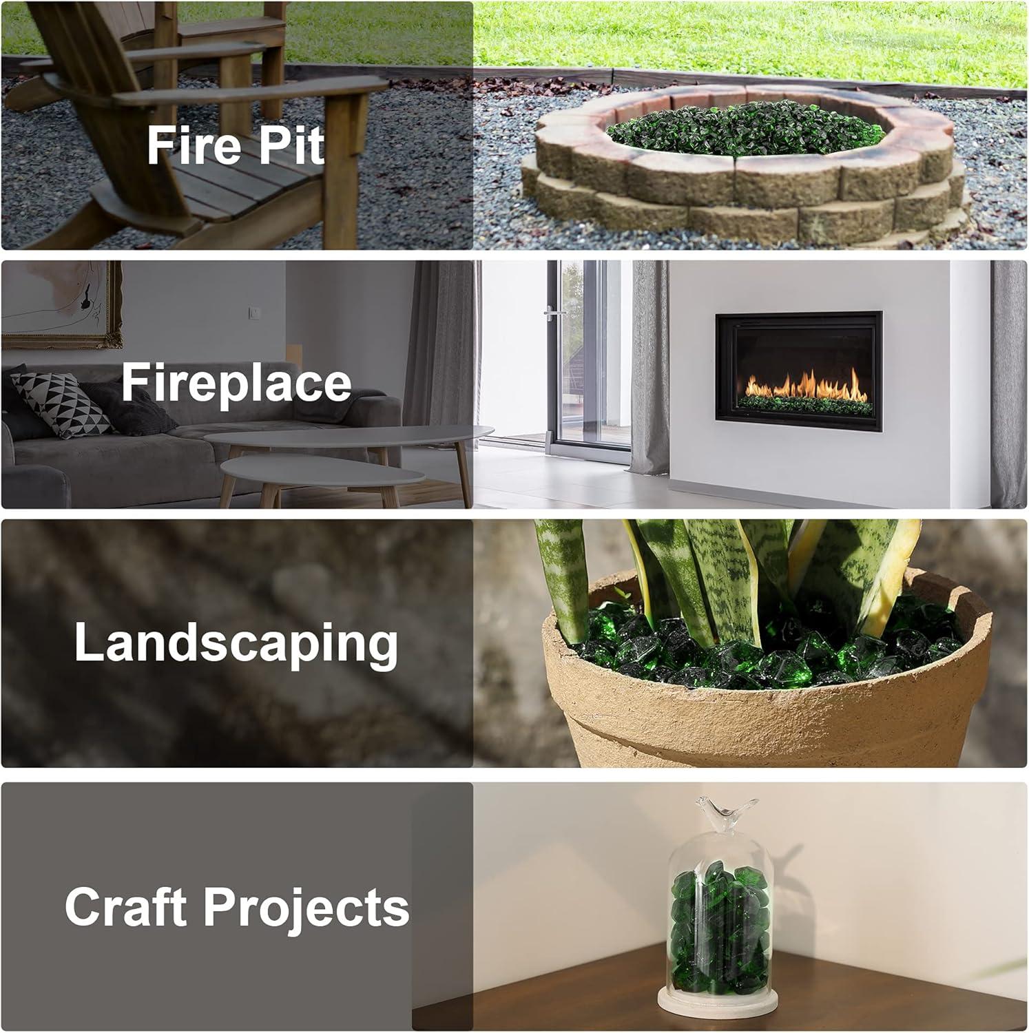 Stanbroil 10-Pound Fire Glass – 1/2 inch Polygon Fire Glass for Fireplace Fire Pit and Landscaping, Amber(Emerald Green)
