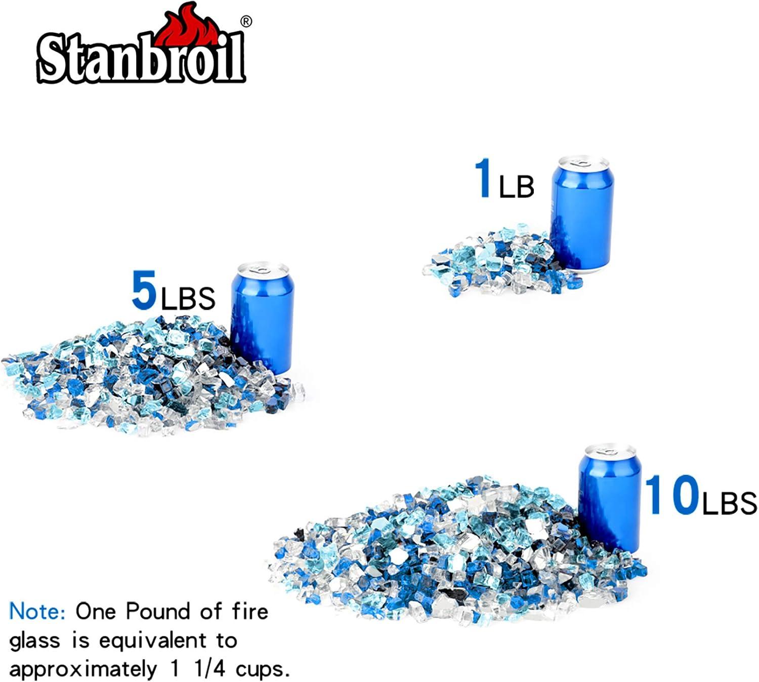 Stanbroil 10-Pound Blended Fire Glass – 1/2 inch Reflective Tempered Gold, Platinum, Copper for Indoor and Outdoor Gas Fire Pits and Fireplaces(Aqua Blue  Platinum  Cobalt Blue)