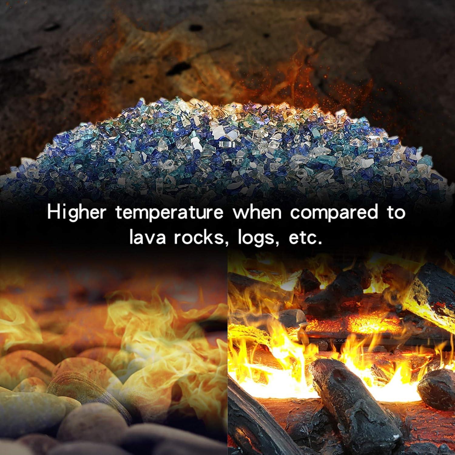 Stanbroil 10-Pound Blended Fire Glass – 1/2 inch Reflective Tempered Gold, Platinum, Copper for Indoor and Outdoor Gas Fire Pits and Fireplaces(Aqua Blue  Platinum  Cobalt Blue)