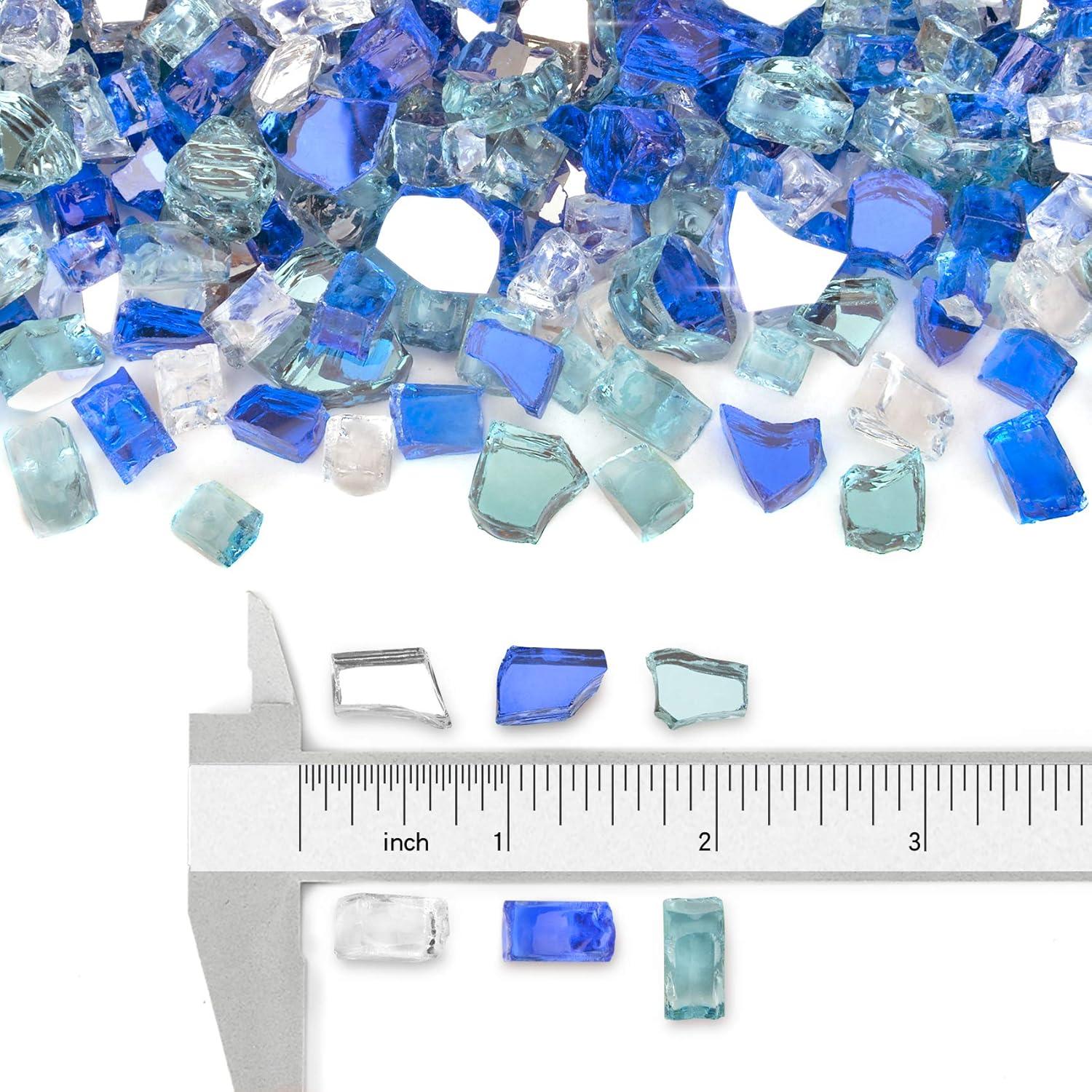 Stanbroil 10-Pound Blended Fire Glass – 1/2 inch Reflective Tempered Gold, Platinum, Copper for Indoor and Outdoor Gas Fire Pits and Fireplaces(Aqua Blue  Platinum  Cobalt Blue)
