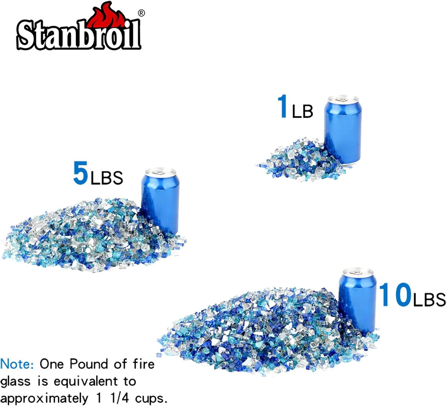 Stanbroil 10-Pound Blended Fire Glass – 1/2 inch Reflective Tempered Gold, Platinum, Copper for Indoor and Outdoor Gas Fire Pits and Fireplaces(Aqua Blue  Platinum  Cobalt Blue)