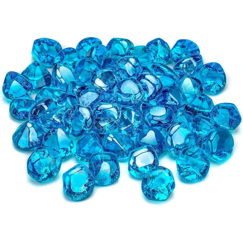 Stanbroil 10-Pound Fire Glass Diamonds – 1/2 inch Luster Fire Glass for Fireplace Fire Pit and Landscaping, Emerald Green Luster(Caribbean Blue Luster)