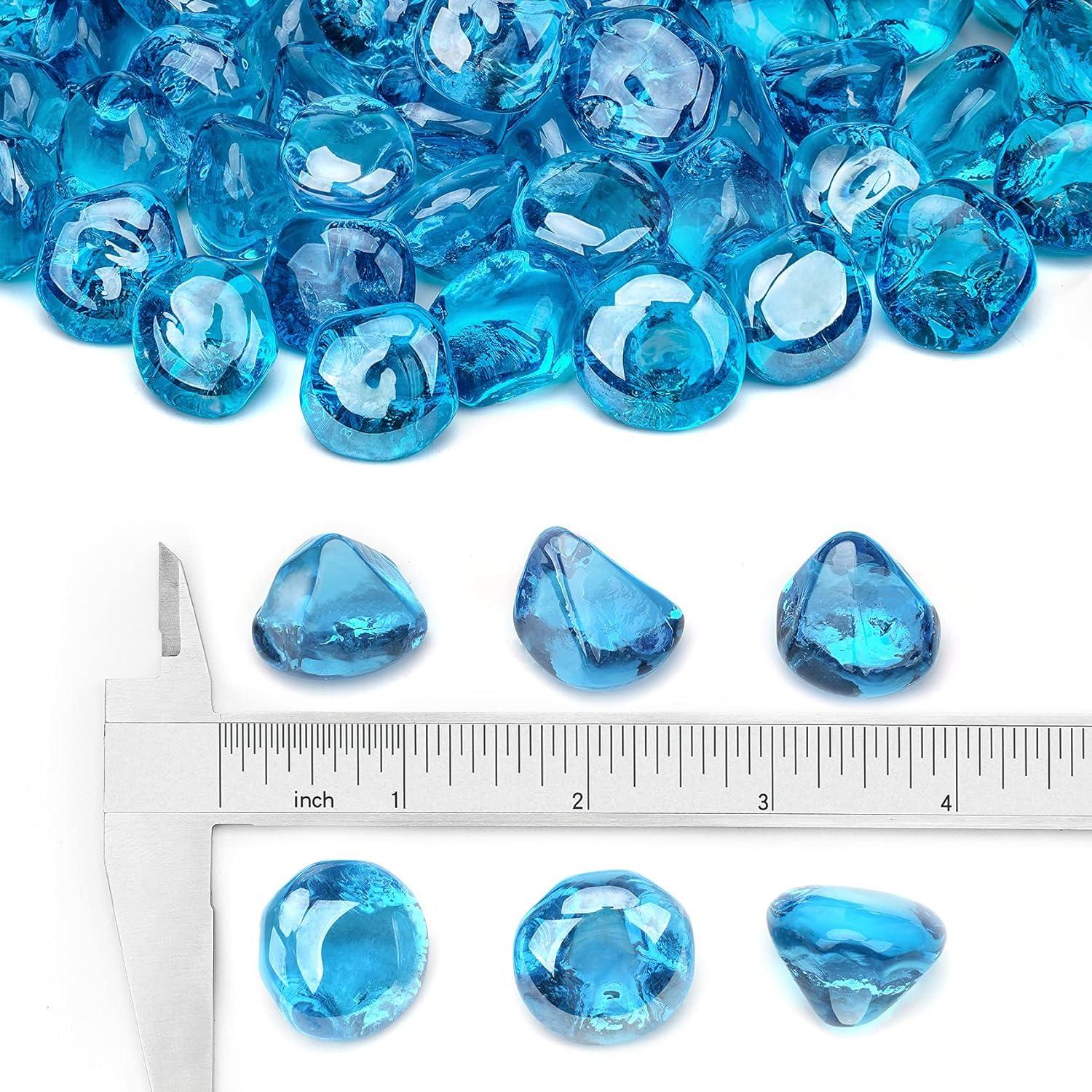 Stanbroil 10-Pound Fire Glass Diamonds – 1/2 inch Luster Fire Glass for Fireplace Fire Pit and Landscaping, Emerald Green Luster(Caribbean Blue Luster)