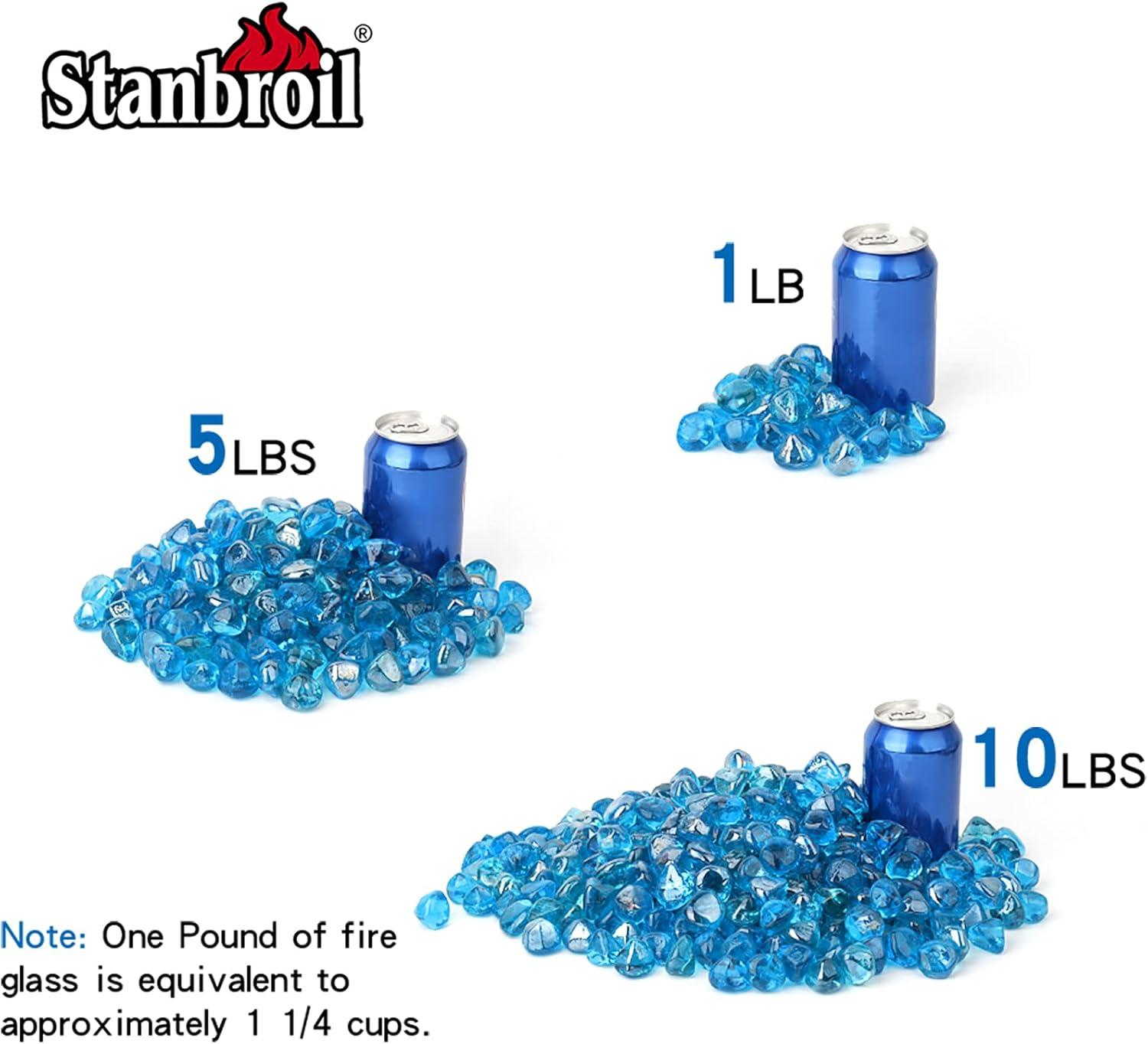 Stanbroil 10-Pound Fire Glass Diamonds – 1/2 inch Luster Fire Glass for Fireplace Fire Pit and Landscaping, Emerald Green Luster(Caribbean Blue Luster)