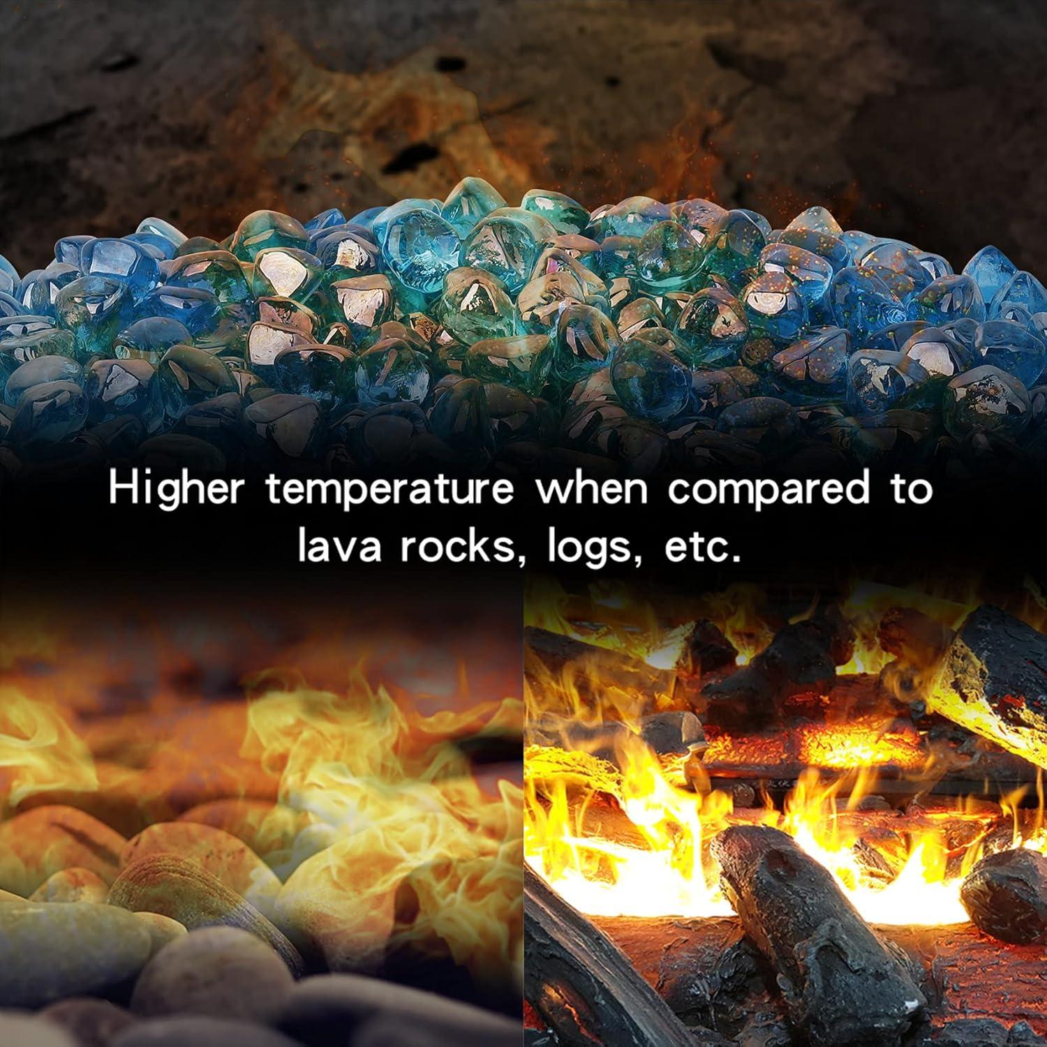 Stanbroil 10-Pound Fire Glass Diamonds – 1/2 inch Luster Fire Glass for Fireplace Fire Pit and Landscaping, Emerald Green Luster(Caribbean Blue Luster)