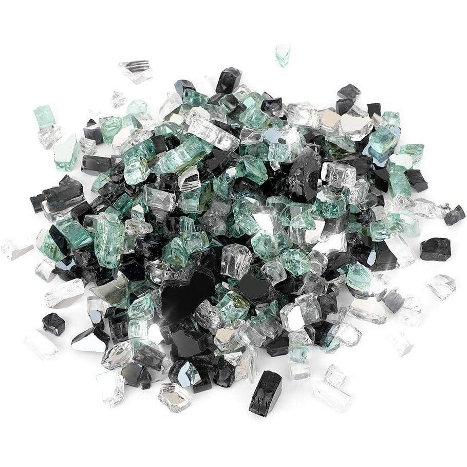 Stanbroil 10-Pound Blended Fire Glass – 1/2 inch Reflective Tempered Gold, Platinum, Copper for Indoor and Outdoor Gas Fire Pits and Fireplaces(Onyx Black  Platinum  Light Green)