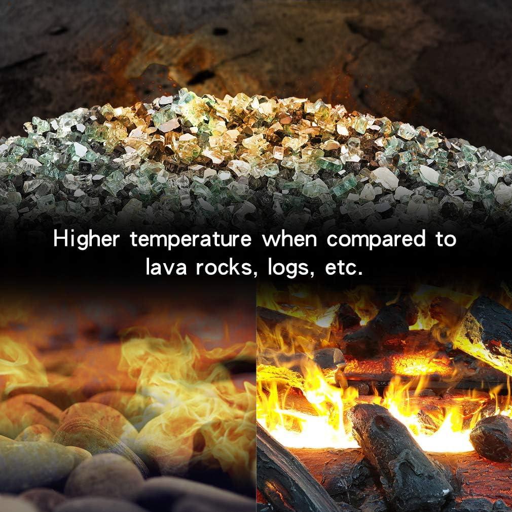 Stanbroil 10-Pound Blended Fire Glass – 1/2 inch Reflective Tempered Gold, Platinum, Copper for Indoor and Outdoor Gas Fire Pits and Fireplaces(Onyx Black  Platinum  Light Green)
