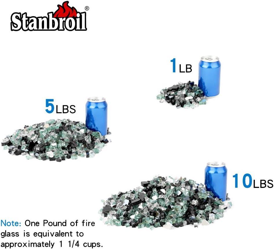 Stanbroil 10-Pound Blended Fire Glass – 1/2 inch Reflective Tempered Gold, Platinum, Copper for Indoor and Outdoor Gas Fire Pits and Fireplaces(Onyx Black  Platinum  Light Green)