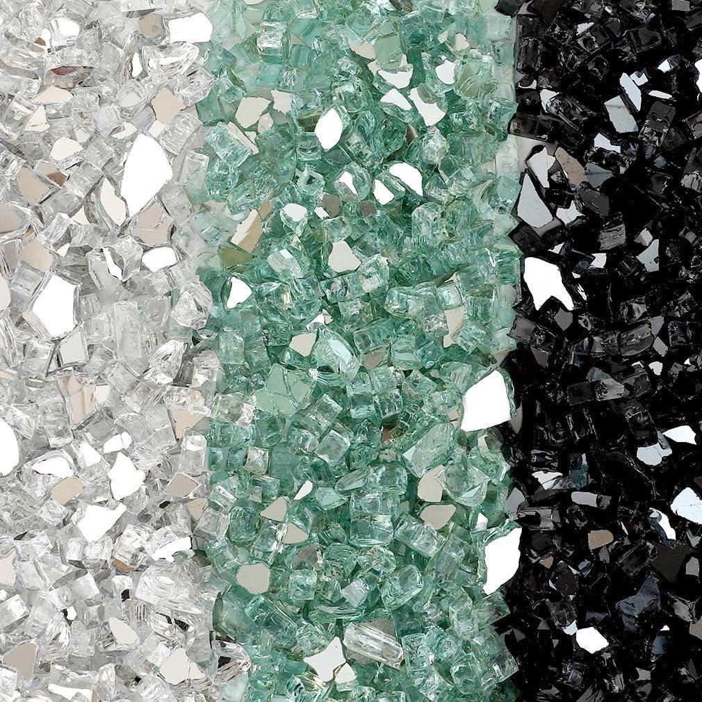 Stanbroil 10-Pound Blended Fire Glass – 1/2 inch Reflective Tempered Gold, Platinum, Copper for Indoor and Outdoor Gas Fire Pits and Fireplaces(Onyx Black  Platinum  Light Green)
