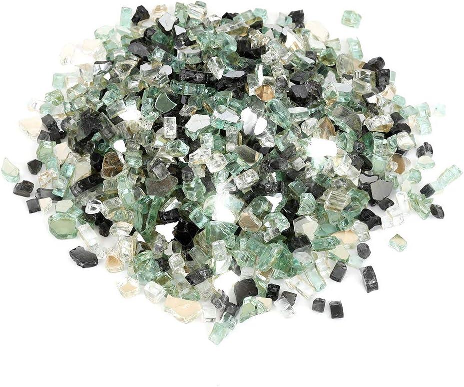 Stanbroil 10-Pound Blended Fire Glass – 1/2 inch Reflective Tempered Gold, Platinum, Copper for Indoor and Outdoor Gas Fire Pits and Fireplaces(Onyx Black  Platinum  Light Green)