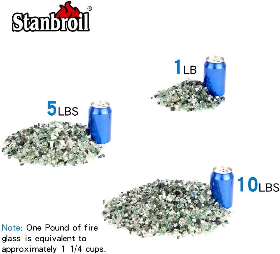 Stanbroil 10-Pound Blended Fire Glass – 1/2 inch Reflective Tempered Gold, Platinum, Copper for Indoor and Outdoor Gas Fire Pits and Fireplaces(Onyx Black  Platinum  Light Green)