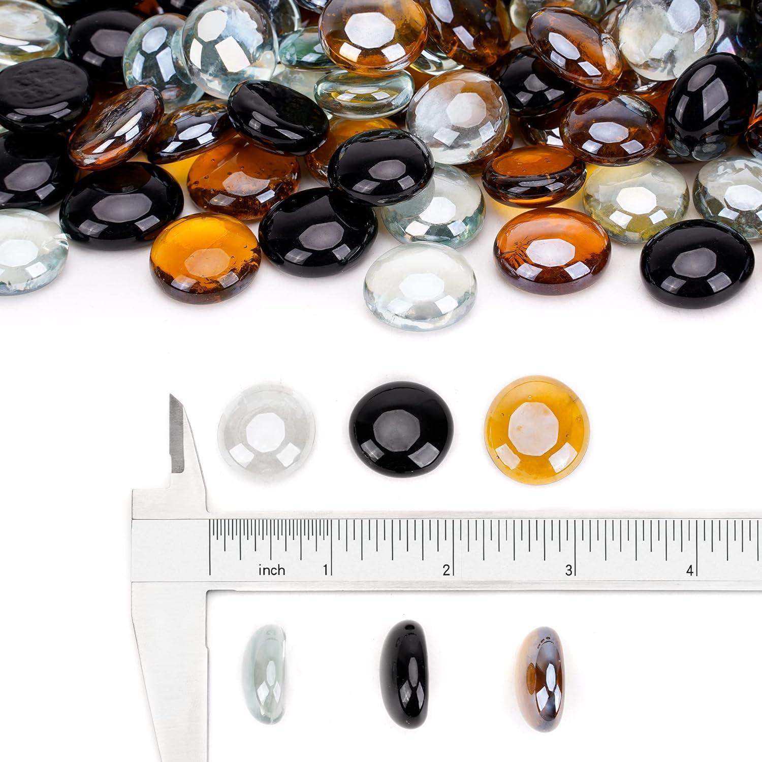 Stanbroil 10-Pound Blended Fire Glass Beads – 1/2 inch Fire Glass Drops Blended Caribbean Blue, Crystal Ice, Caramel Luster for Indoor and Outdoor Gas Fire Pits and Fireplaces(Onyx Black  Crystal Ice  Caramel)
