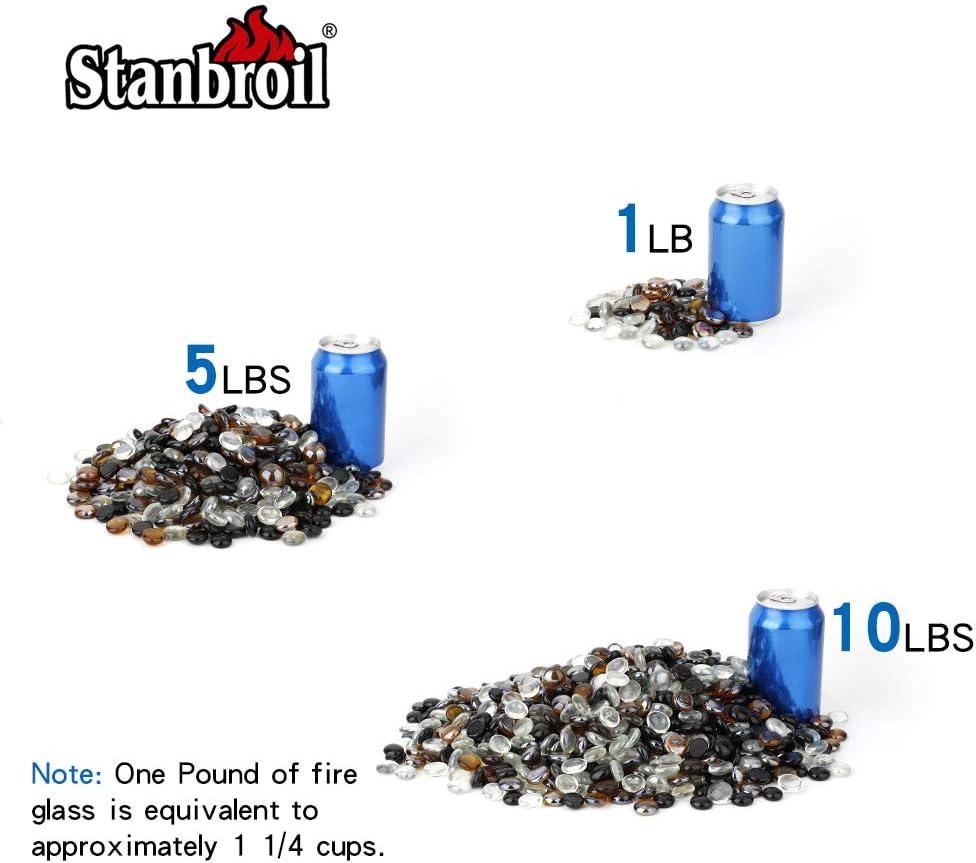 Stanbroil 10-Pound Blended Fire Glass Beads – 1/2 inch Fire Glass Drops Blended Caribbean Blue, Crystal Ice, Caramel Luster for Indoor and Outdoor Gas Fire Pits and Fireplaces(Onyx Black  Crystal Ice  Caramel)