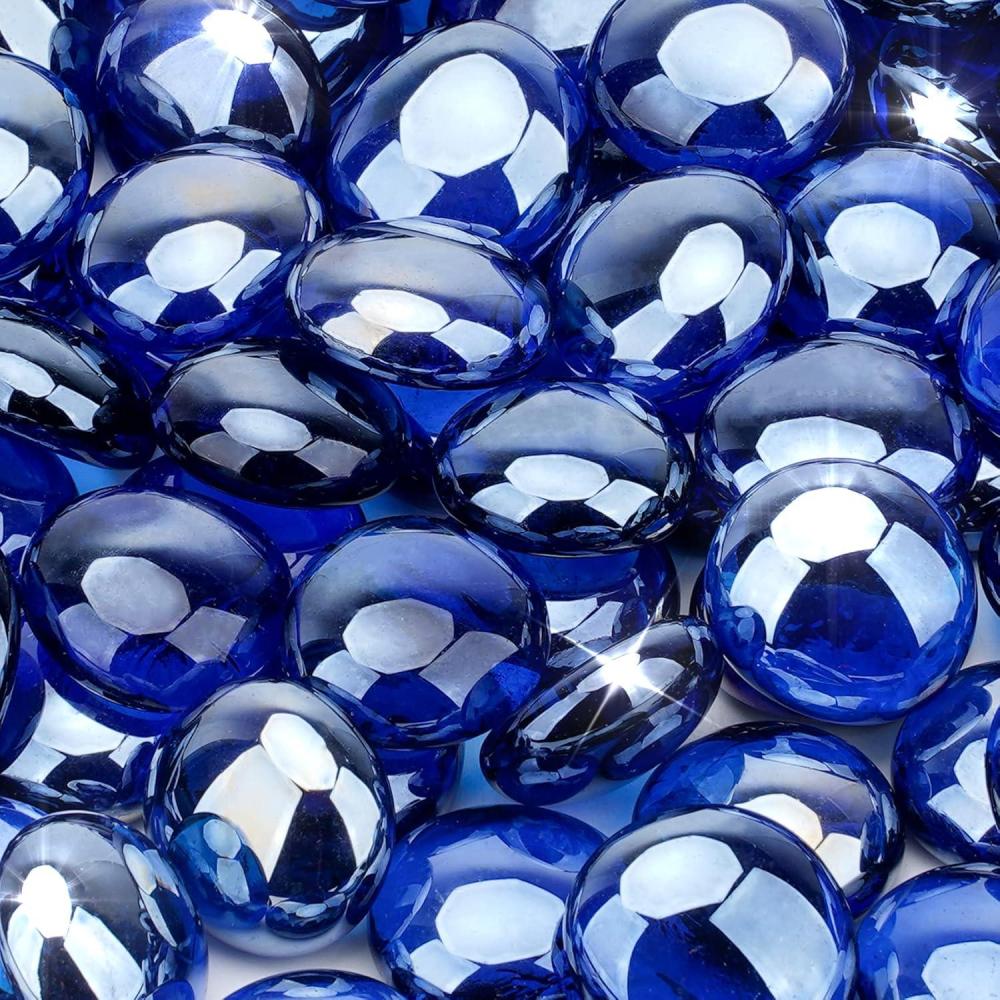 Stanbroil 10-Pound Fire Glass Beads – 1/2 inch Luster Fire Glass Drops for Fireplace Fire Pit | Gas Log Sets | Landscaping | Fish Tank, Amber Luster(Royal Cobalt Blue Luster)