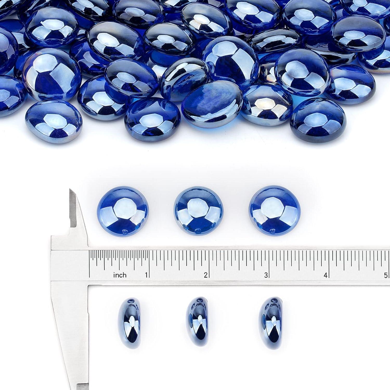 Stanbroil 10-Pound Fire Glass Beads – 1/2 inch Luster Fire Glass Drops for Fireplace Fire Pit | Gas Log Sets | Landscaping | Fish Tank, Amber Luster(Royal Cobalt Blue Luster)