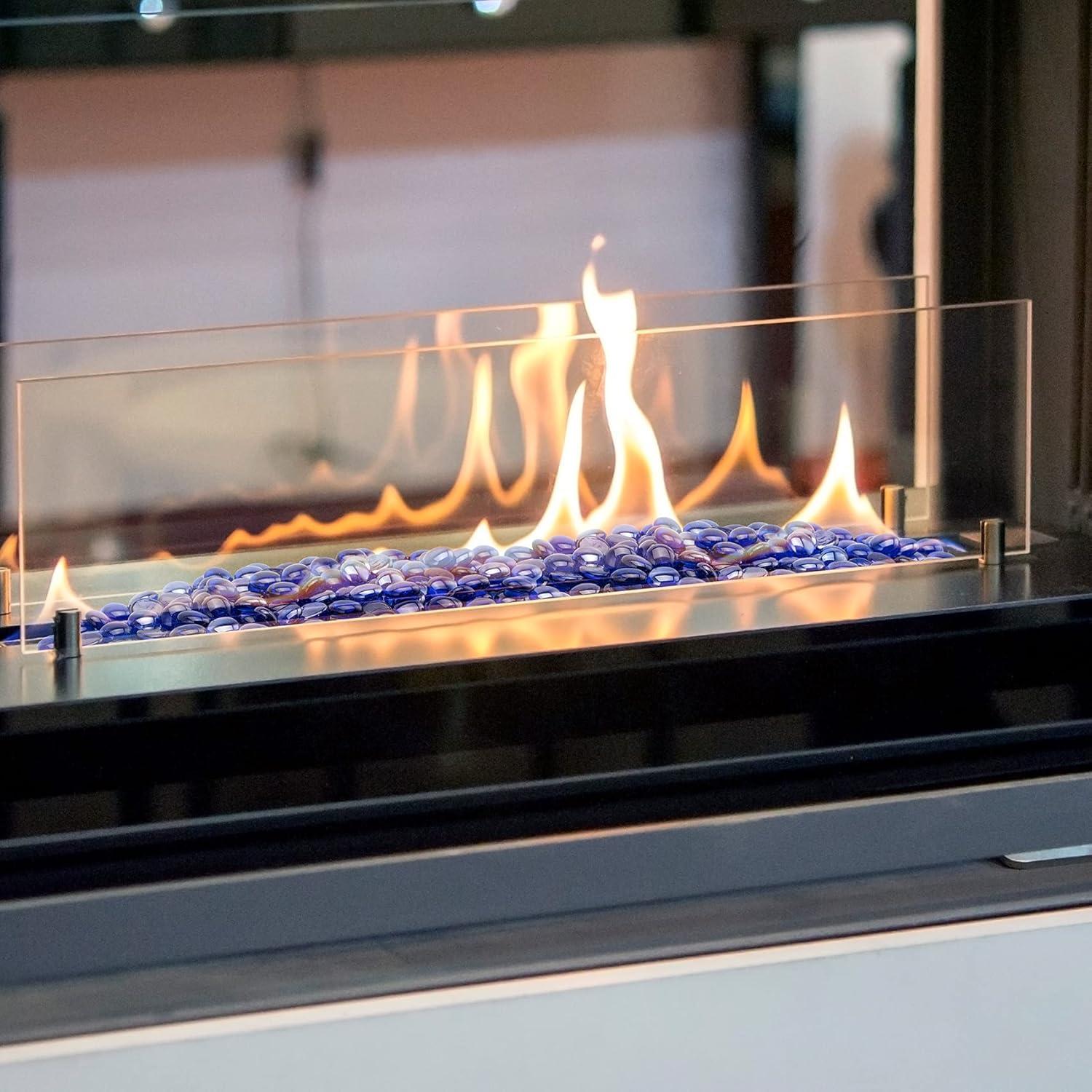 Stanbroil 10-Pound Fire Glass Beads – 1/2 inch Luster Fire Glass Drops for Fireplace Fire Pit | Gas Log Sets | Landscaping | Fish Tank, Amber Luster(Royal Cobalt Blue Luster)